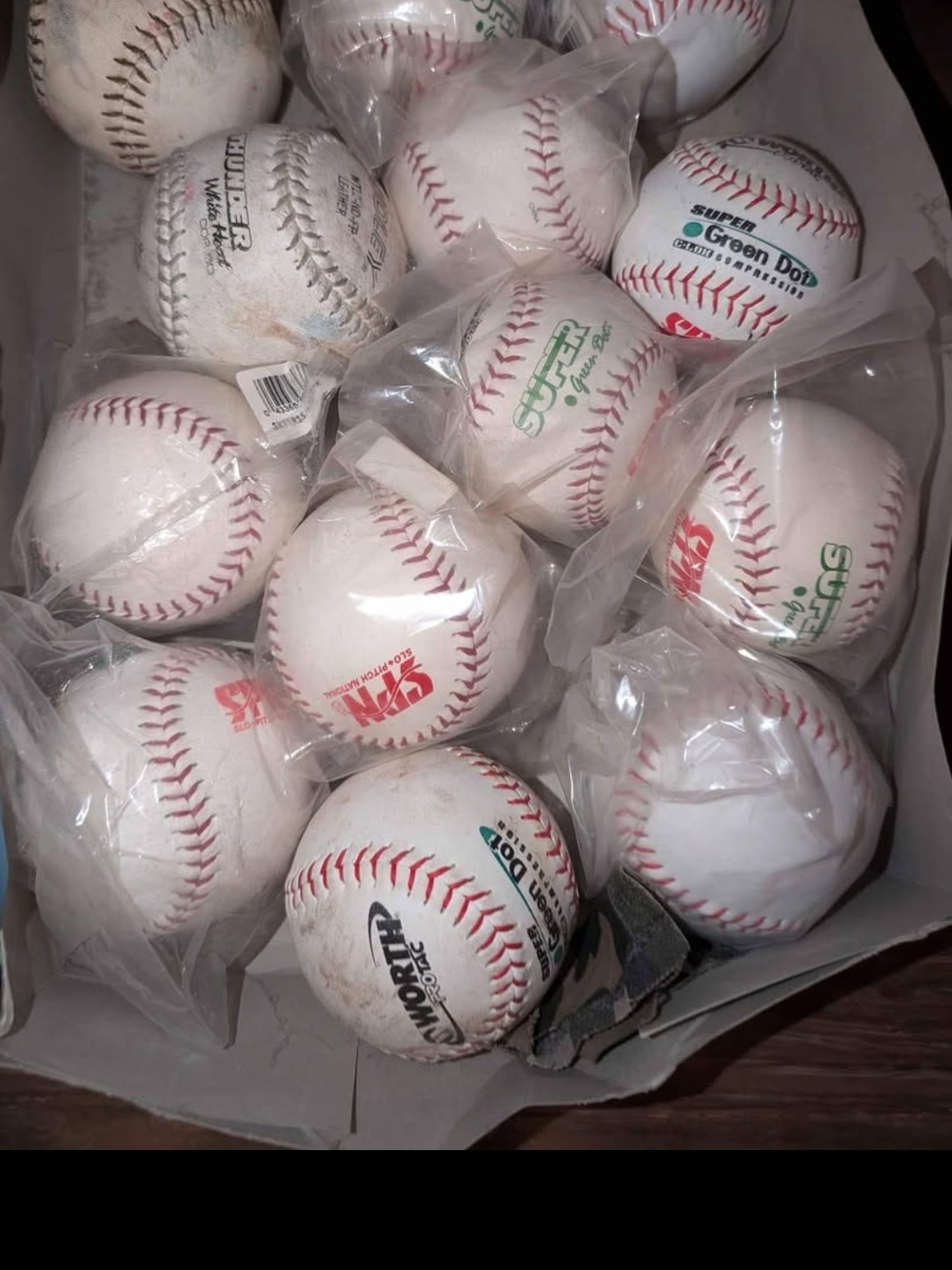 Box of Assorted Practice Baseballs - White Red Stitching